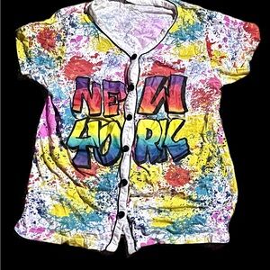 On Fire "New York" Graffiti Rainbow Splatter Baseball Jersey